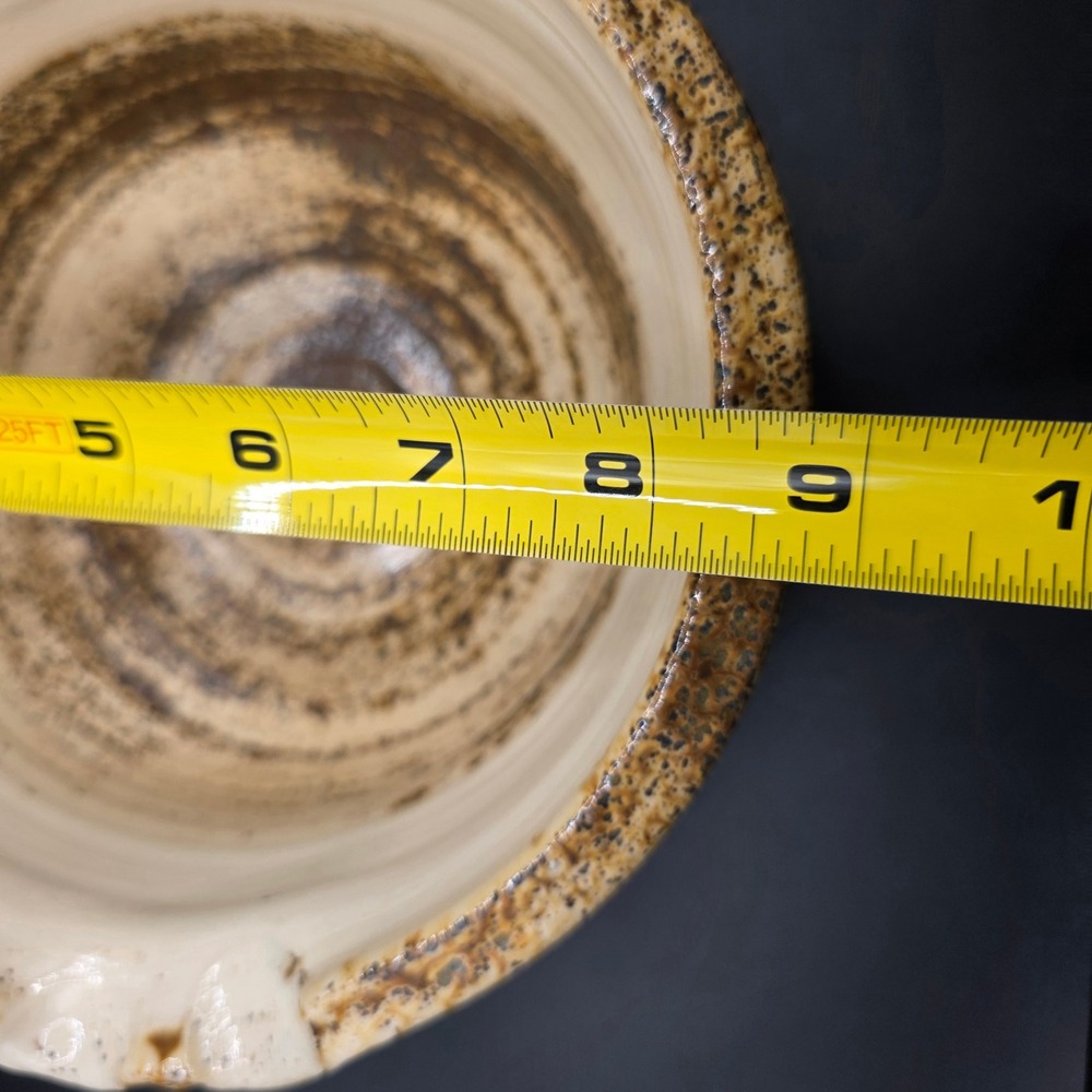 Vintage Studio Pottery‎ Signed Mixing Bowl Spout Cream Brown Ceramic 1974 8.5in - Picture 10 of 11